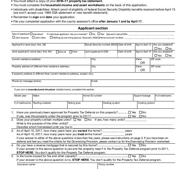 Tax Deferral Application